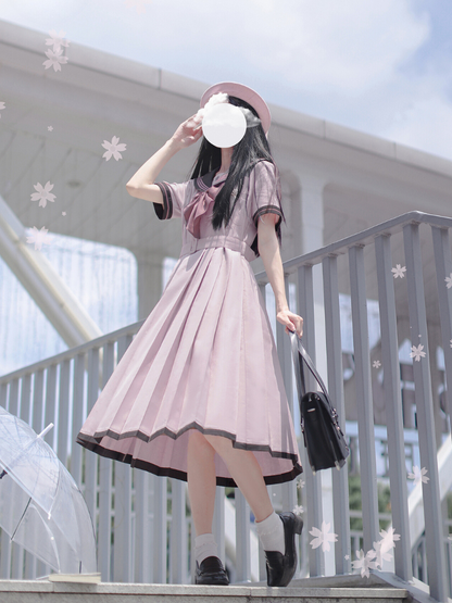Gray Pink Elegant School Sailor Dress