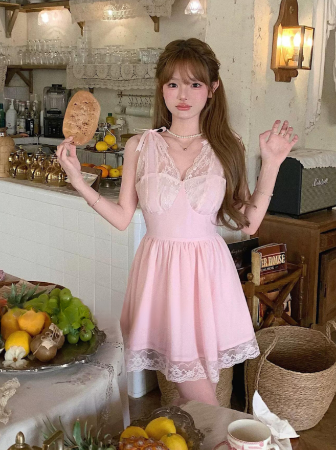 Antique French Sweet Pink Dress