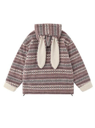 Manteau rétro en coton molletonné et oreilles de lapin en agneau américain