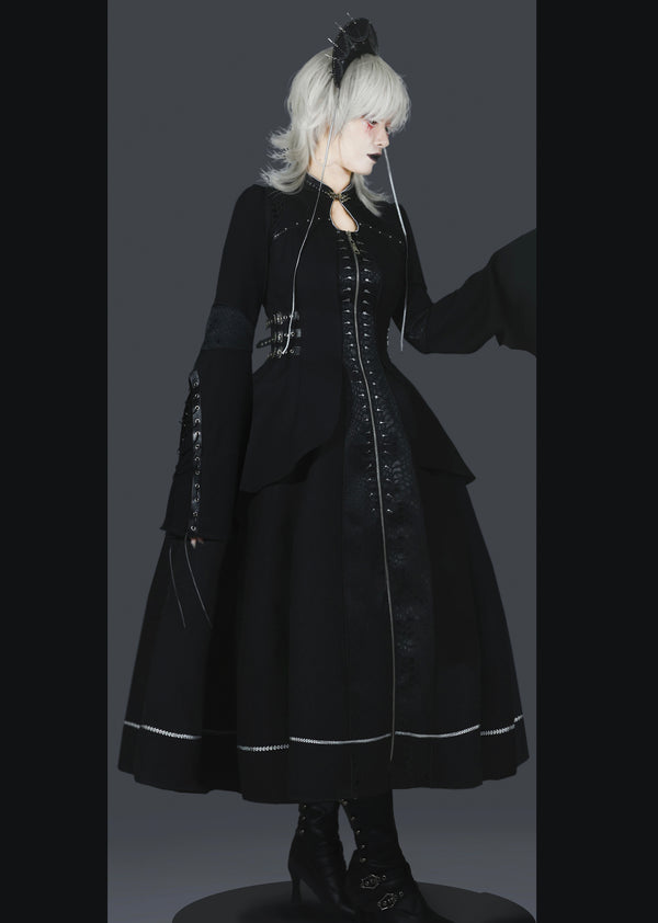 ダークナイトゴシックロリータドレス+ベールヘアアクセサリー