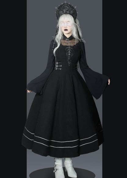 ダークナイトゴシックロリータドレス+ベールヘアアクセサリー