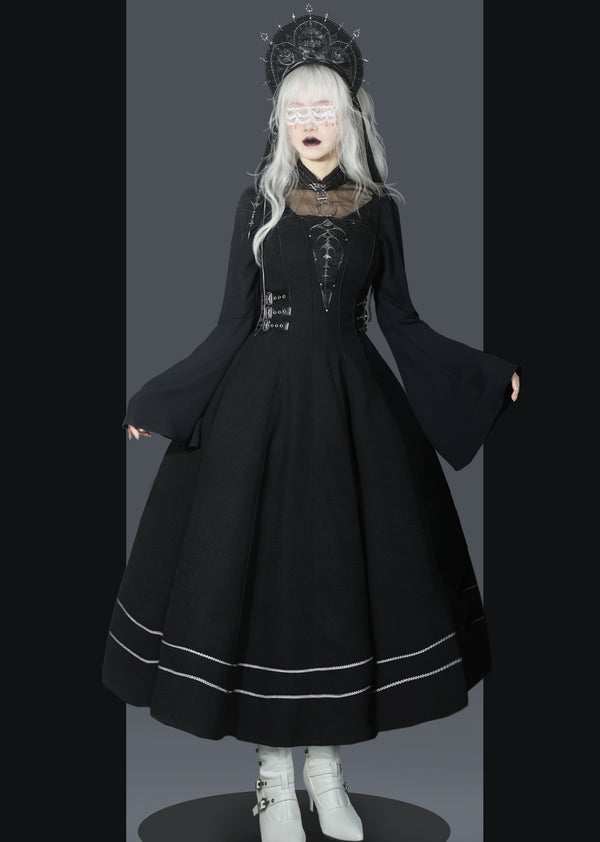 ダークナイトゴシックロリータドレス+ベールヘアアクセサリー