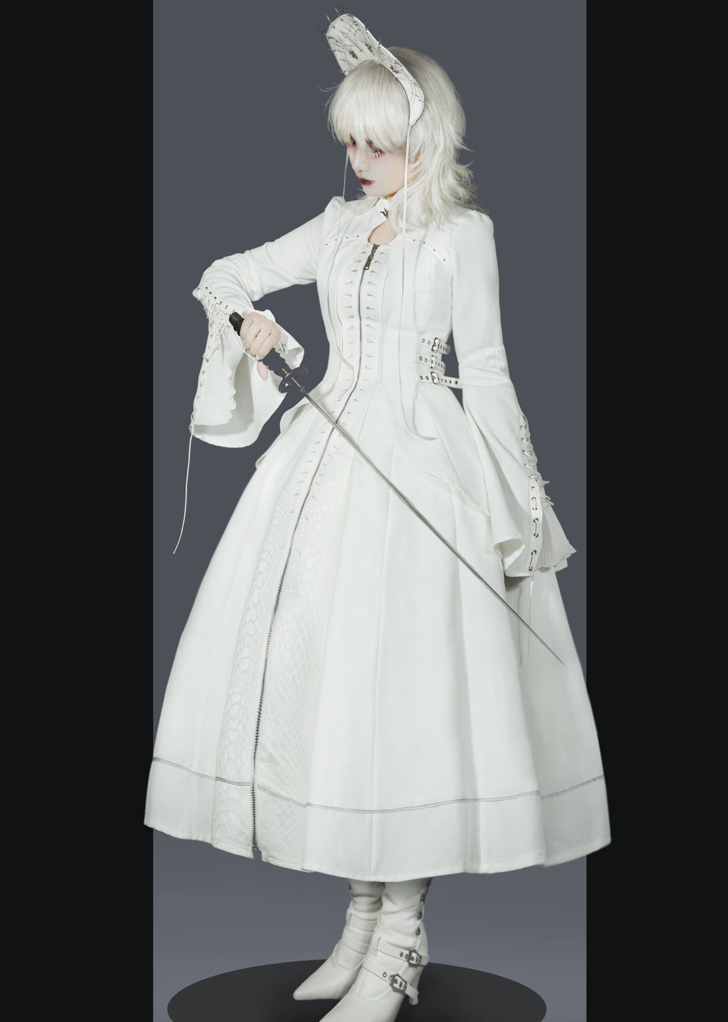 ダークナイトゴシックロリータドレス+ベールヘアアクセサリー