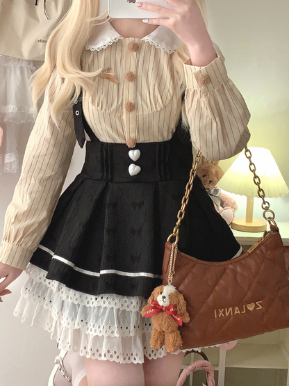 Dark Black Suspender Skirt