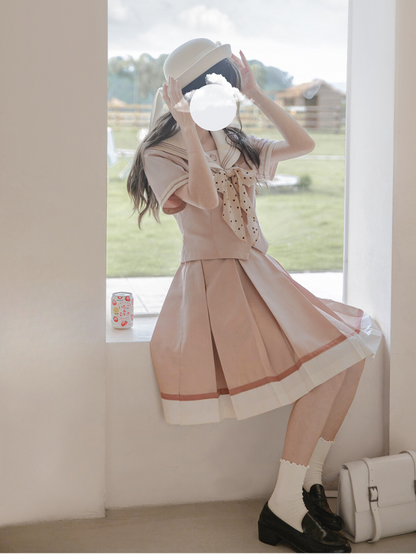 [Reservations] Retro Sweet Summer Sailor Top + Pleated Skirt + Dot Ribbon