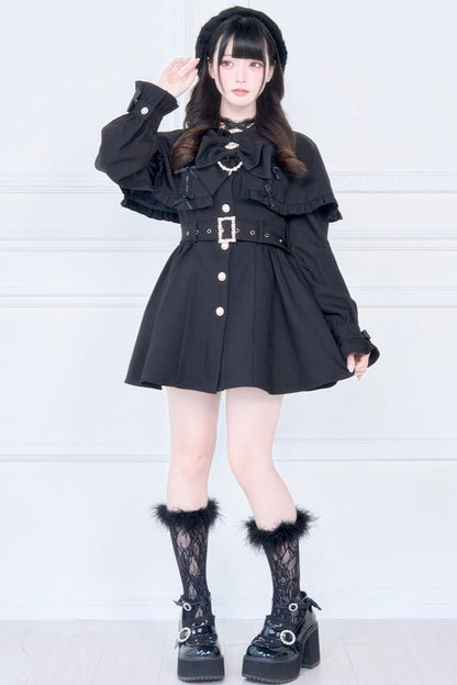 【予約商品】チェックアンドブラックケープショートトレンチクラウンリボンコート