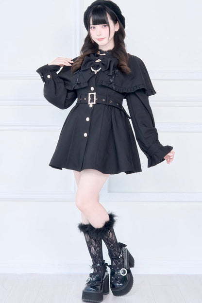 【予約商品】チェックアンドブラックケープショートトレンチクラウンリボンコート