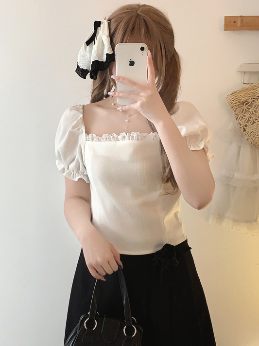 Retro Lace Less Back Design French Tops