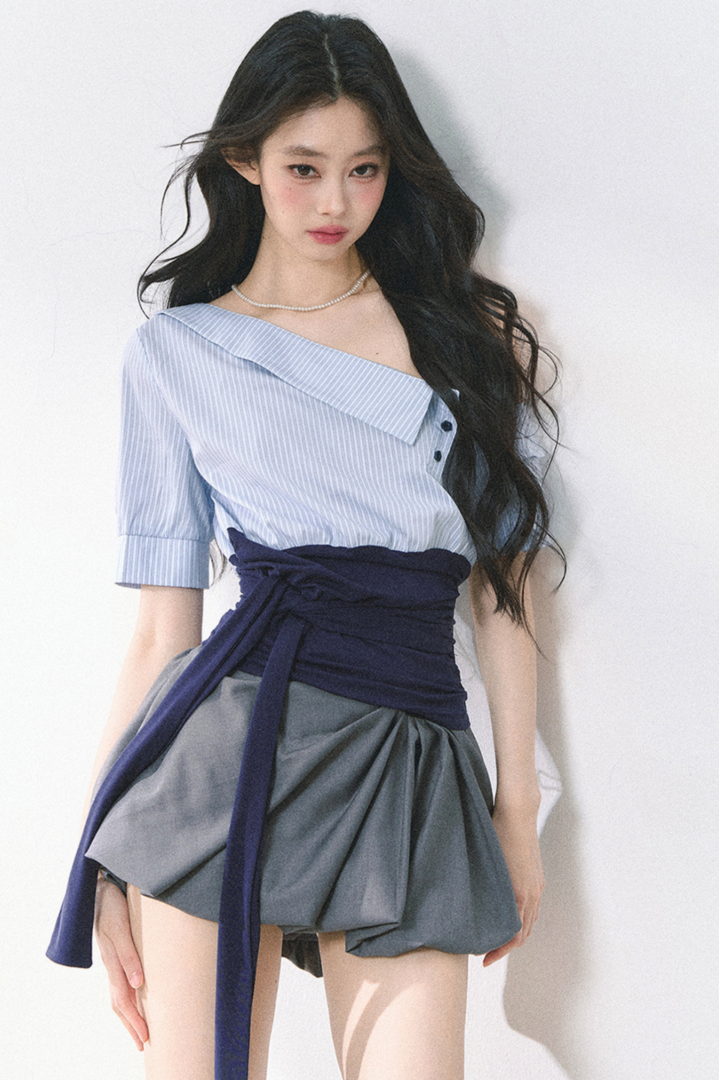 ウエストバンド付きワンショルダーシャツ