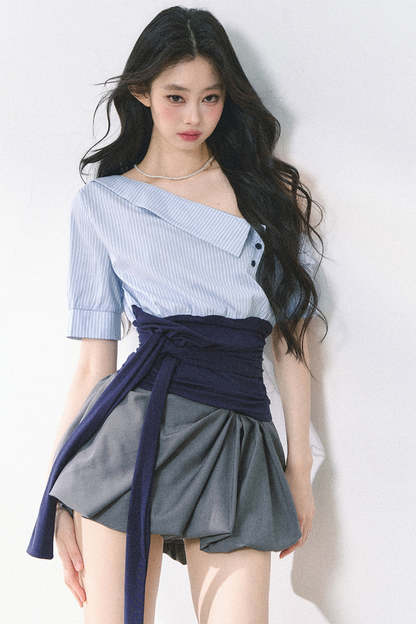 ウエストバンド付きワンショルダーシャツ