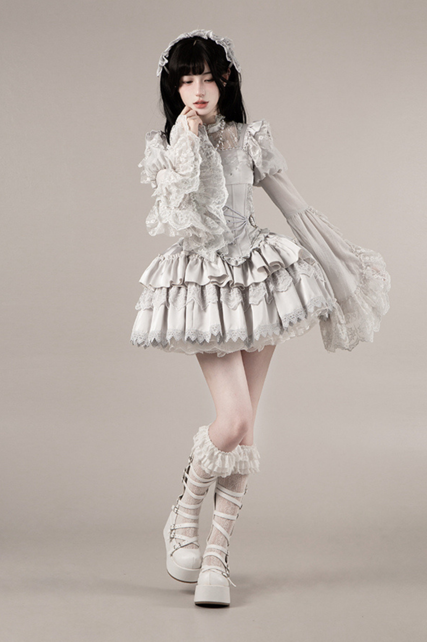 ゴシックロリータスカート+コルセット+ベール+ネックレス+ウエストチェーン