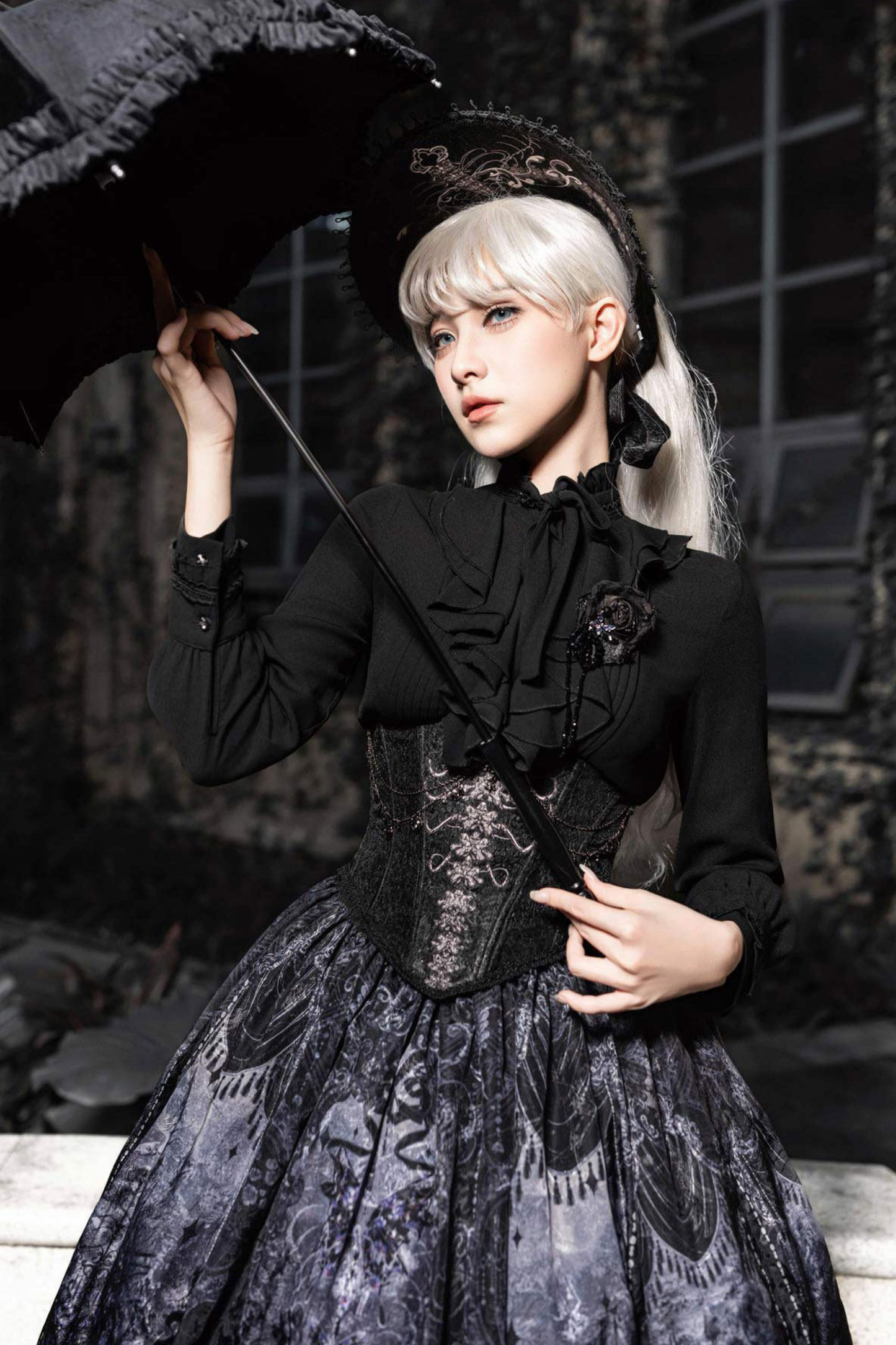 エレガントゴシックロリータジャンパースカート+ジャケット+スカート+シャツ+コルセット+アクセサリー
