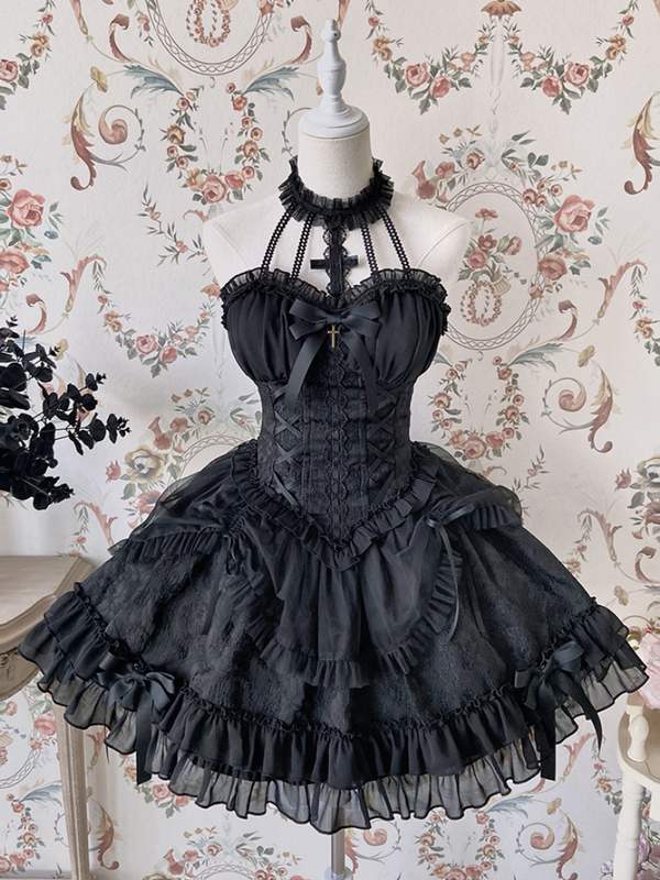 [Fecha límite de reserva: 8 de agosto] Vestido lolita de muñeca con cuello halter cruzado y tutú