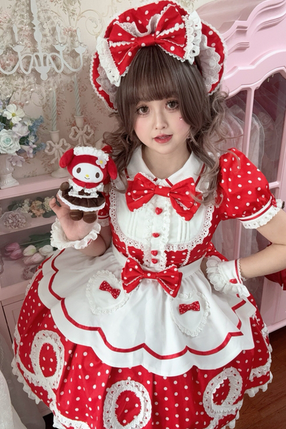 [Vorbestellung] Retro-Puppenartiges Lolita-Kleid + Haarband + Clip + Haube + Hut