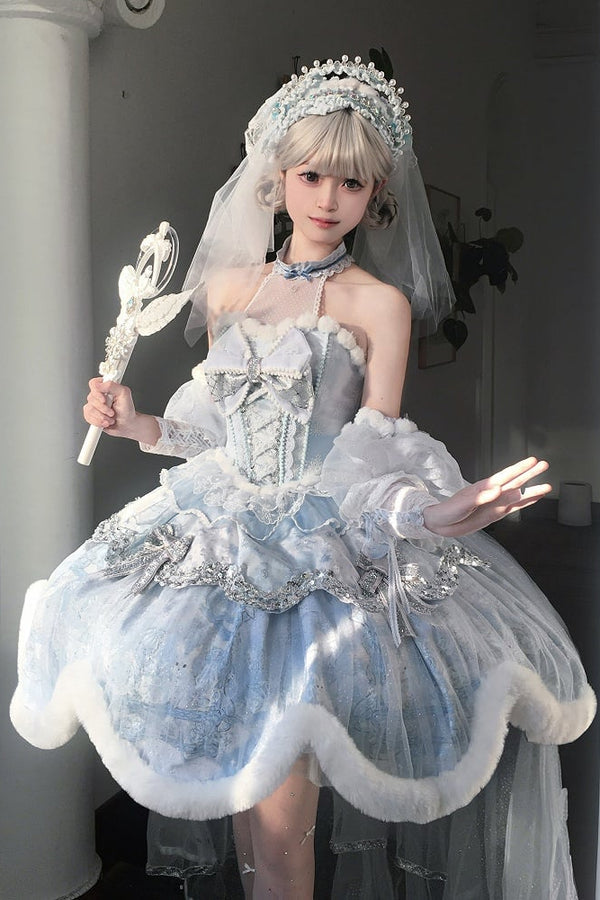 [Deadline for reservations: December 10] Snow Rabbit Ball Blue and Silver Halter Neck Fur Dress Setup + Dress Set A/B