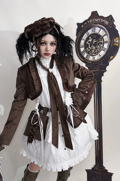 [Date limite de précommande : 11/6] Accessoires de la série steampunk marron x mode gothique noire (mini-chapeau à ruban cœur en velours + cravate à ruban motif cœur + sac de taille avec ceinture)