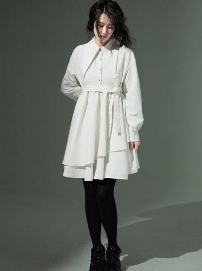 White Pointed Collar Shirt Dress