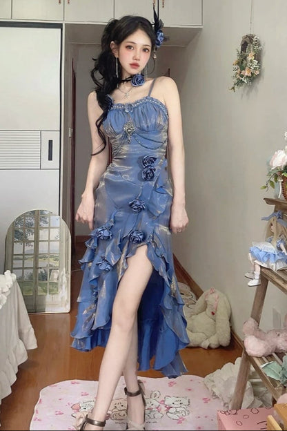 Amour Rose Bianca White and Blue Mermaid Dress Set