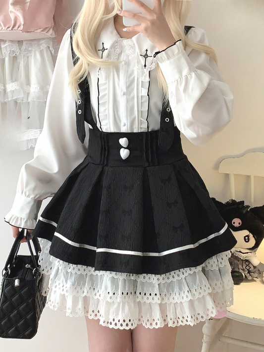 Dark Black Suspender Skirt