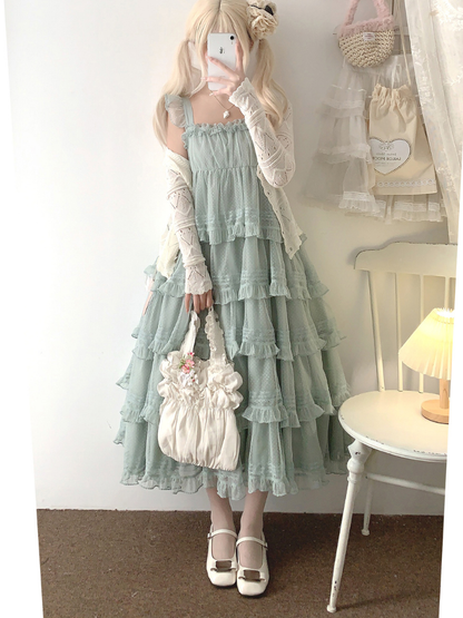 Lace Layered Cake High Waist Dress