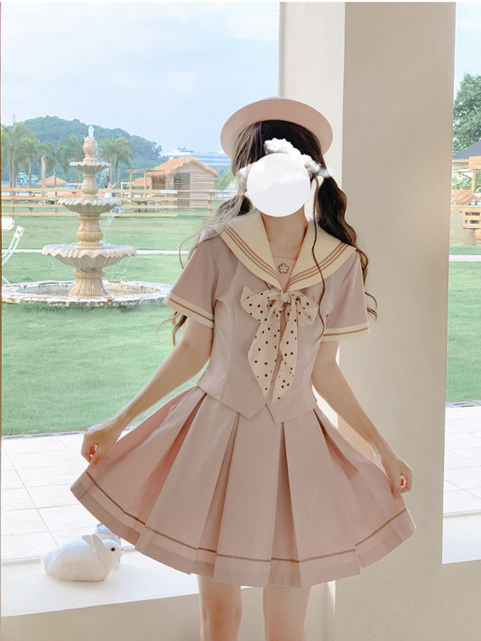 [Reservations] Retro Sweet Summer Sailor Top + Pleated Skirt + Dot Ribbon