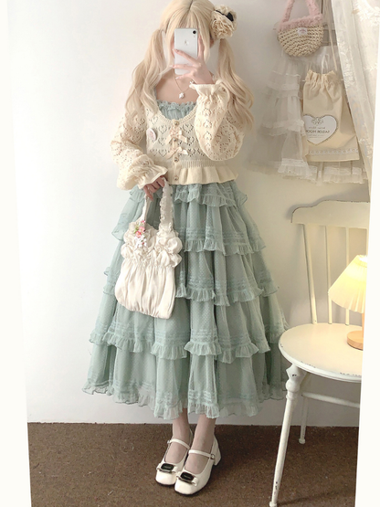 Lace Layered Cake High Waist Dress