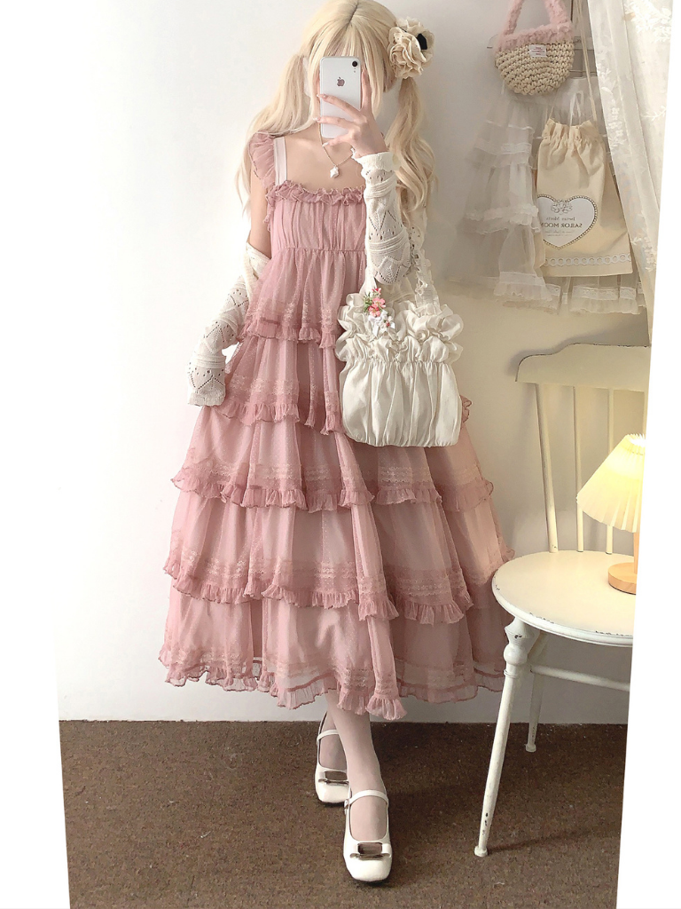 Lace Layered Cake High Waist Dress