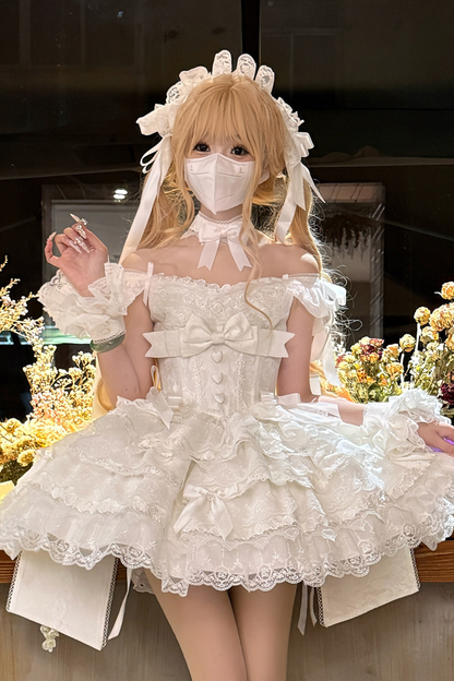 【予約商品】プリンセスバレエケーキロリータドレス+ヘアバンド+ネックレス+スリーブ+テール