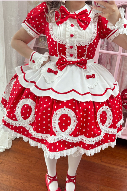 [Vorbestellung] Retro-Puppenartiges Lolita-Kleid + Haarband + Clip + Haube + Hut