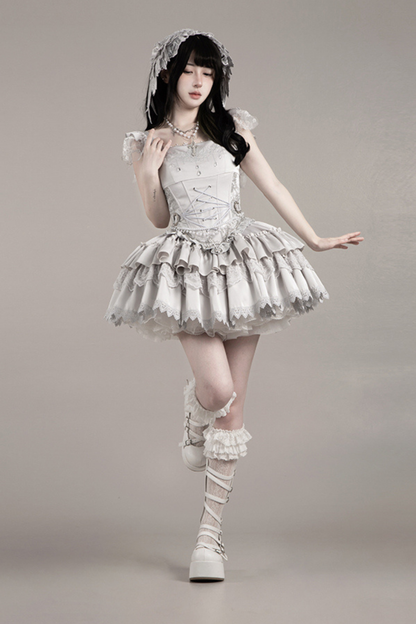 ゴシックロリータスカート+コルセット+ベール+ネックレス+ウエストチェーン