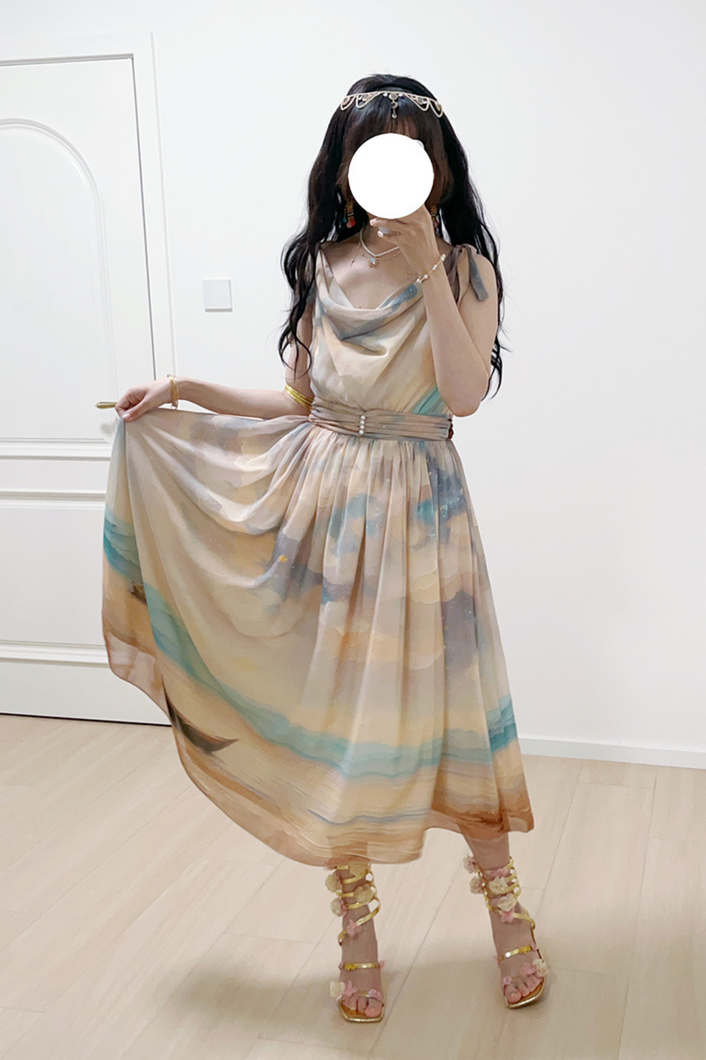 マーブルアートハイウエストマークロリータドレス