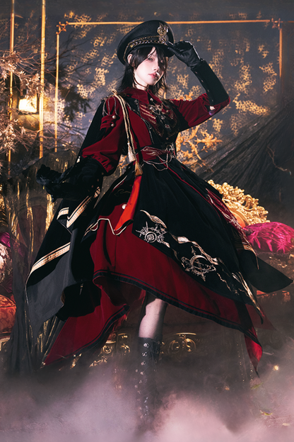 [Pre-order Deadline: November 16] Holy Army Red Black Embroidery Military Uniform Cape Dress Complete Set + Dress Set