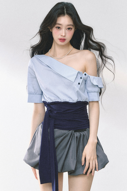 ウエストバンド付きワンショルダーシャツ