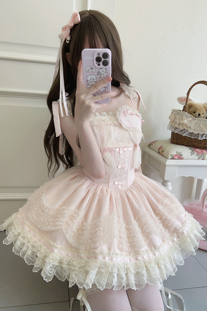 甜美珍妮蘿莉塔吊帶裙+項鍊+帽子+髮帶