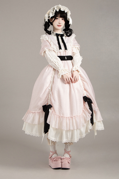 【予約商品】ローズフリルロリータドレス+ドレス＋ベルト＋ブローチ＋リボン＋ヘッドバンド＋スリーブ