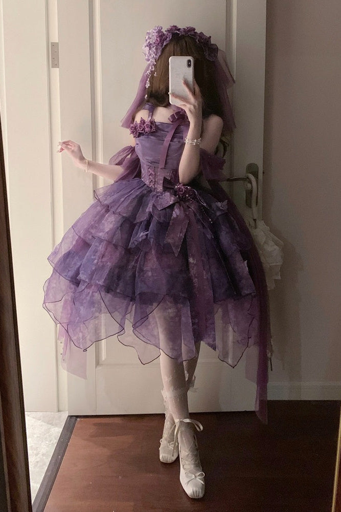 [Pre-order Deadline: May 23] Wisteria Purple Ribbon Tulle Tiered Fairy Corset JKS Dress