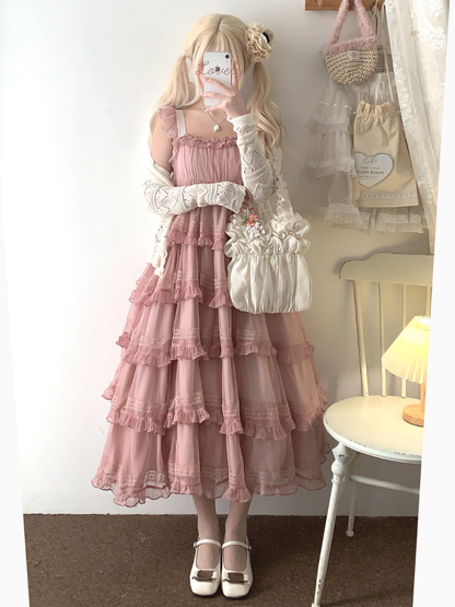 Lace Layered Cake High Waist Dress