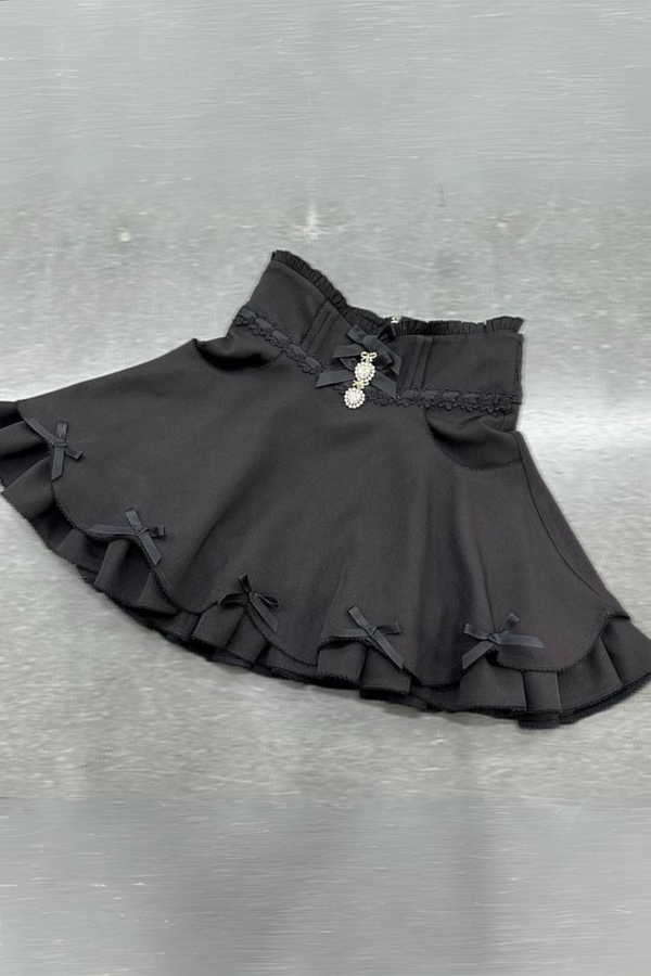 ラインストーンリボンポケットスカート