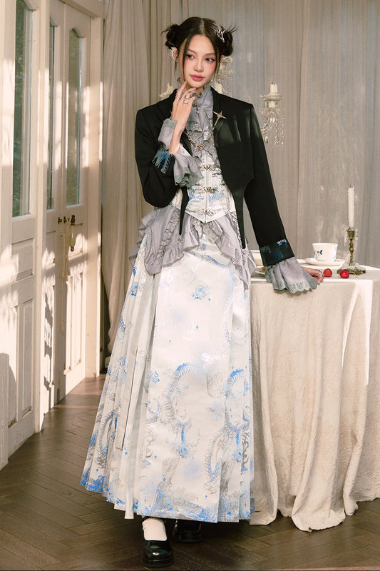 Elegant Chinese shirt + jacket + long skirt