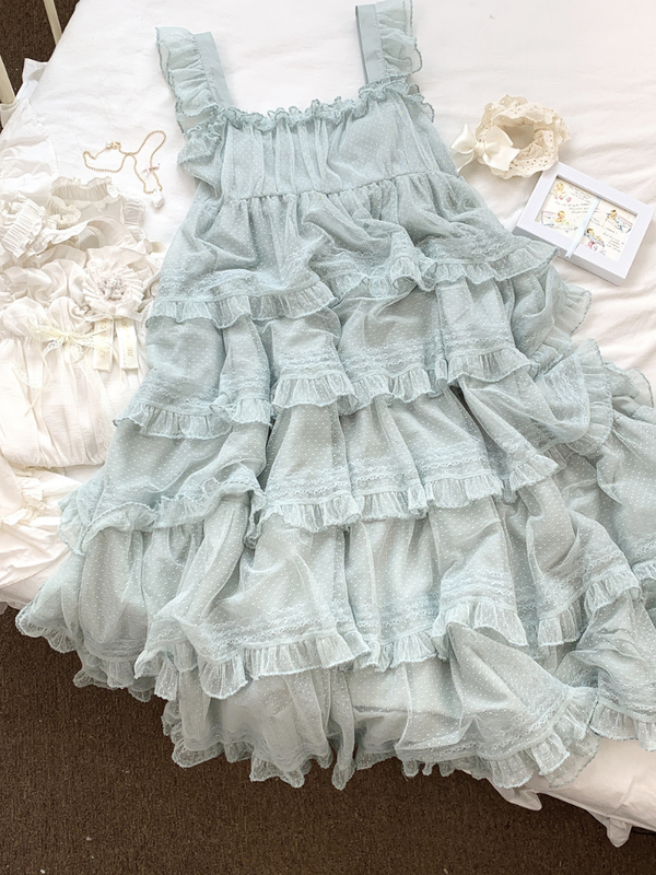 レースレイヤードケーキハイウエストワンピース