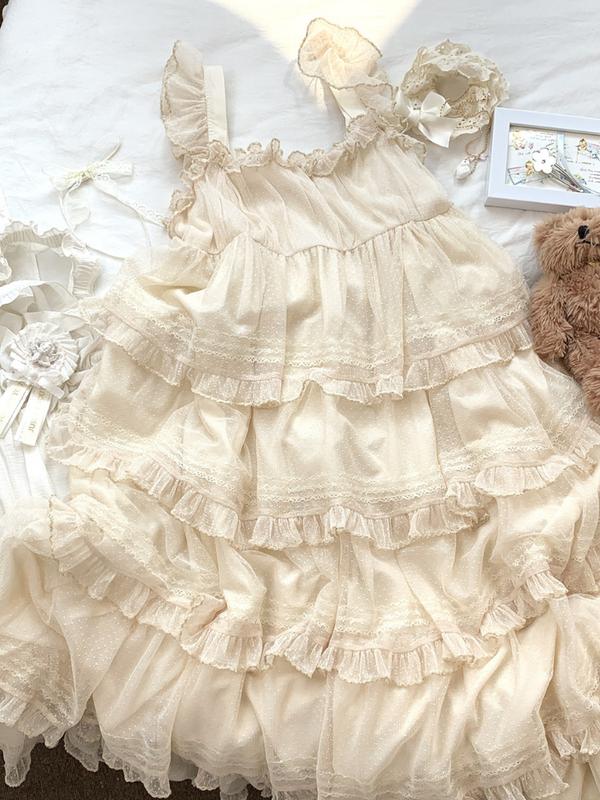 レースレイヤードケーキハイウエストワンピース