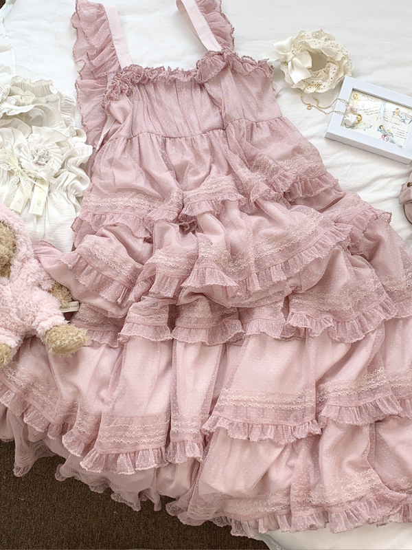 レースレイヤードケーキハイウエストワンピース