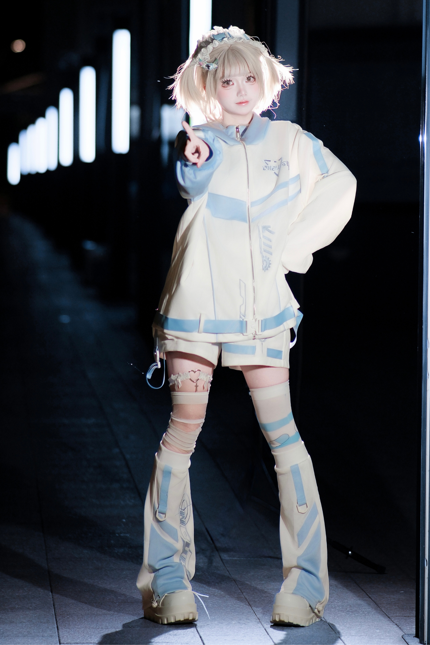 サイバーサブカルジャージジャケット+ショートパンツ+レッグカバー