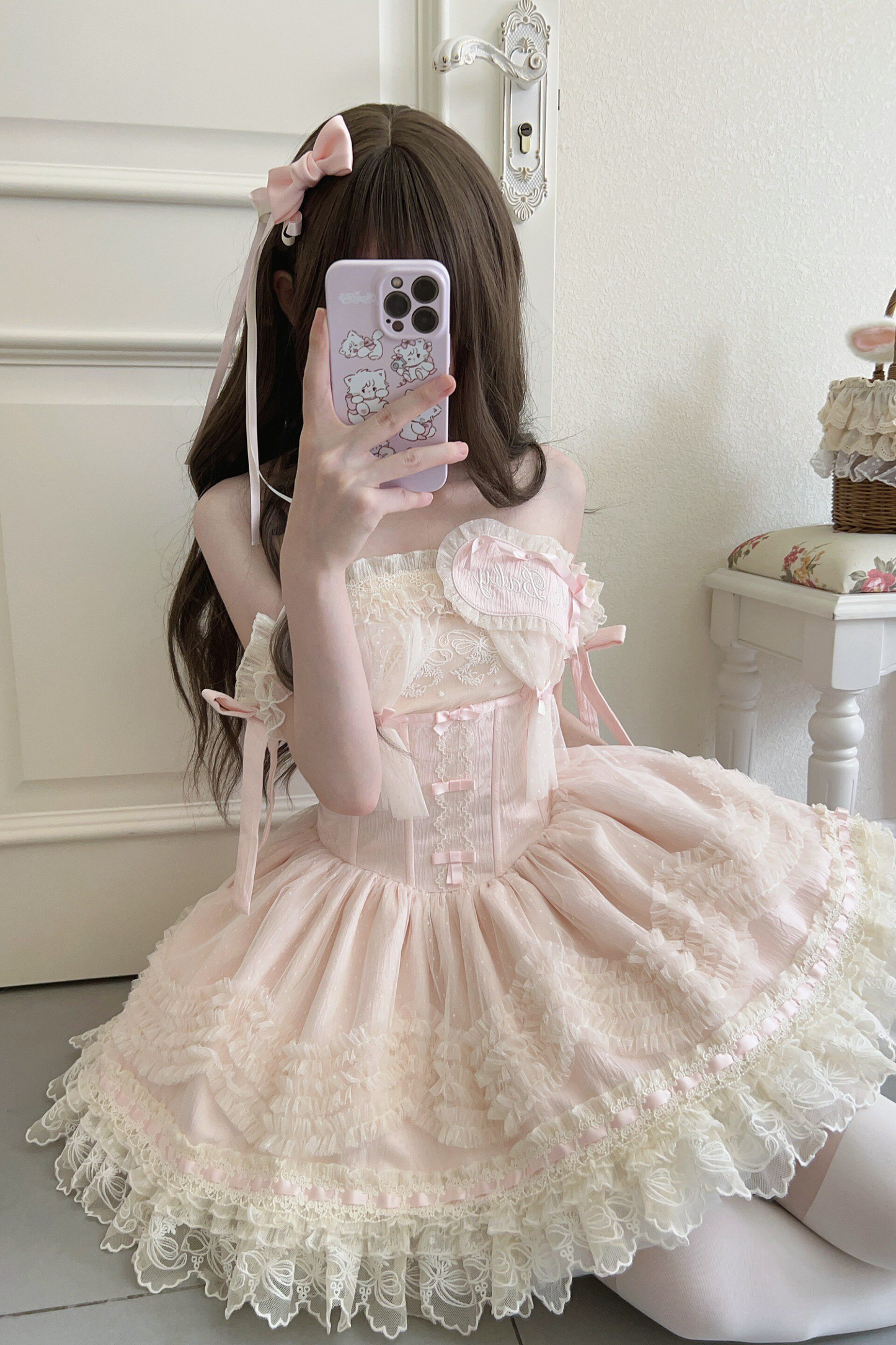 甜美珍妮蘿莉塔吊帶裙+項鍊+帽子+髮帶