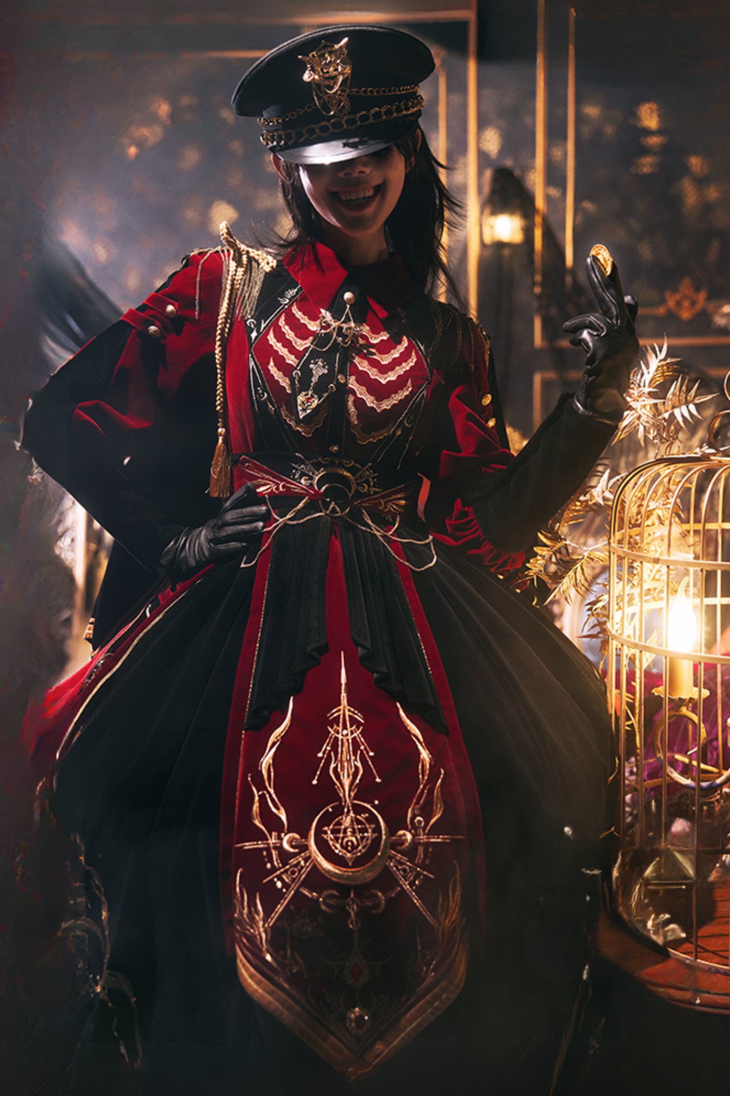 [Pre-order Deadline: November 16] Holy Army Red Black Embroidery Military Uniform Cape Dress Complete Set + Dress Set