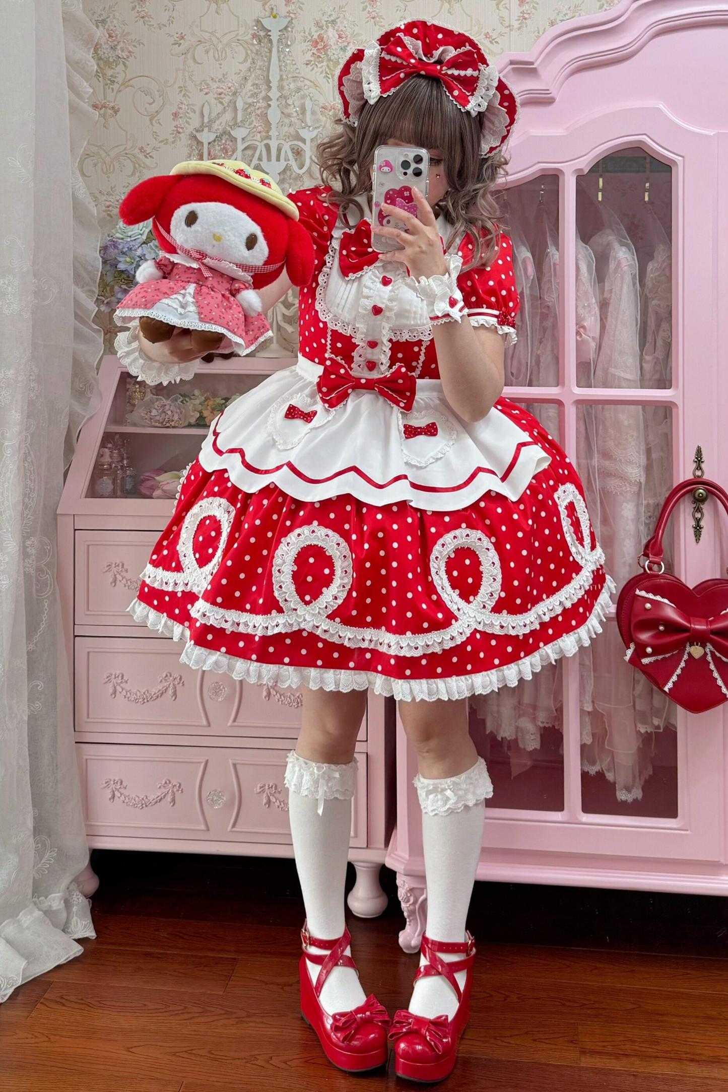 [Vorbestellung] Retro-Puppenartiges Lolita-Kleid + Haarband + Clip + Haube + Hut