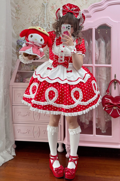 [Vorbestellung] Retro-Puppenartiges Lolita-Kleid + Haarband + Clip + Haube + Hut
