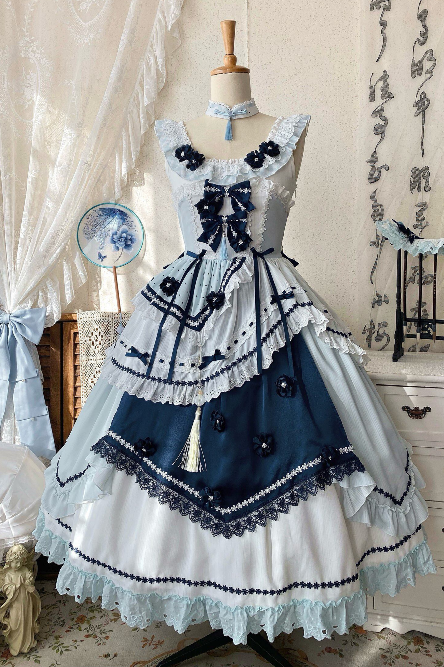 [3월 18일 예약마감] 차이나 드림 원피스 + 점퍼 스커트 + 소매 + 레그 워머 + 머리띠 + 칼라 + 클립 + 리본 + 공주 소매