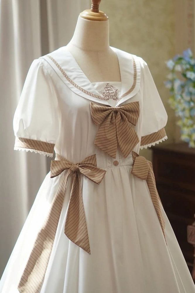 [Reservierungsschluss 28. Juni] 5 Farben/Sailor-Lolita-Streifenkleid mit Schleife und Puffärmeln