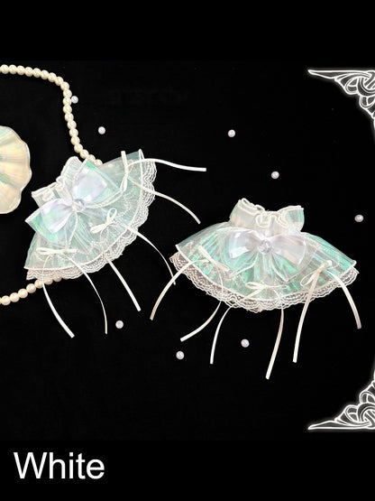 [Vorbestellfrist 1. August] Accessoires der Quallen-Fee-Serie in Blau/Weiß/Lila (muschelförmiger Kopfschmuck mit langer Schleppe, Quallen-Haarspange, Handgelenk-Manschetten, Perlen-Spitzen-Choker, Quallen-Kopfstück/Handaccessoire)